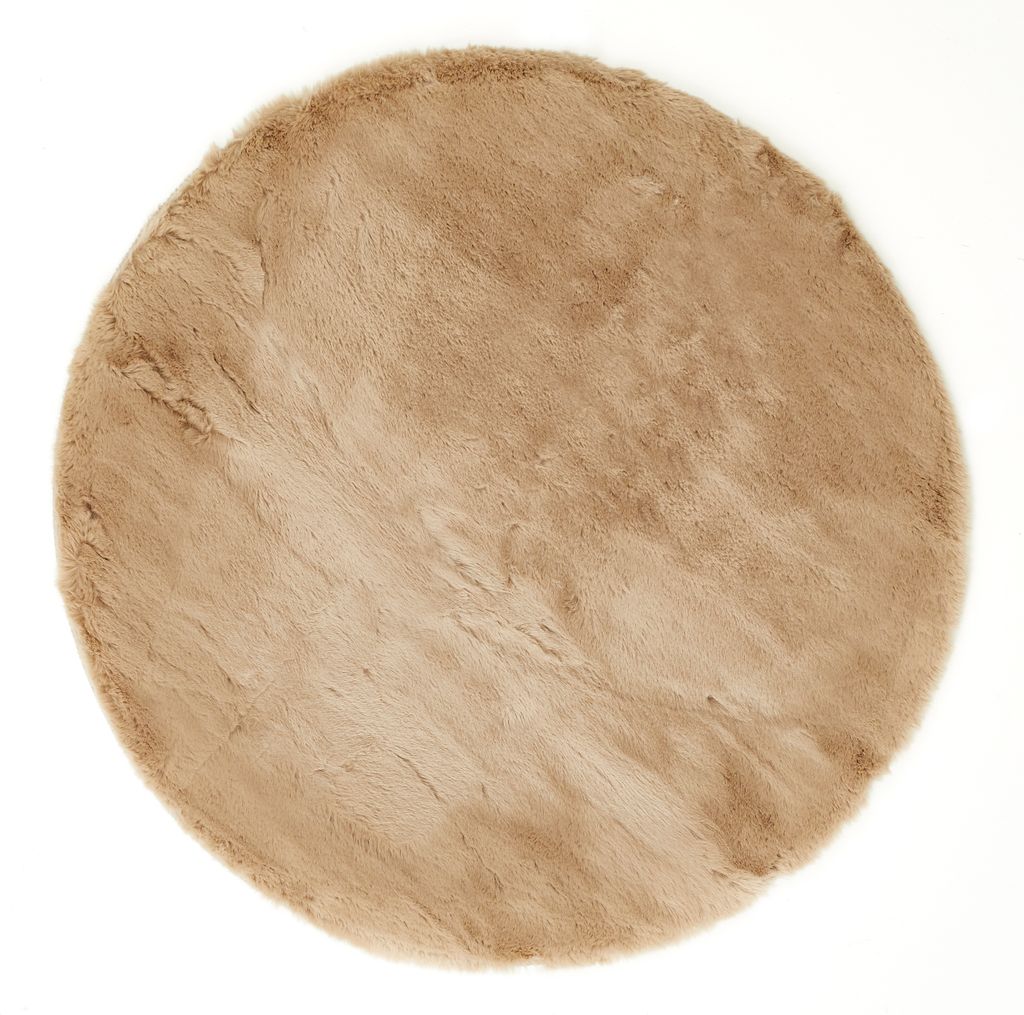 Fellteppich Rund 80 cm Taupe besonders weicher Hochflor
