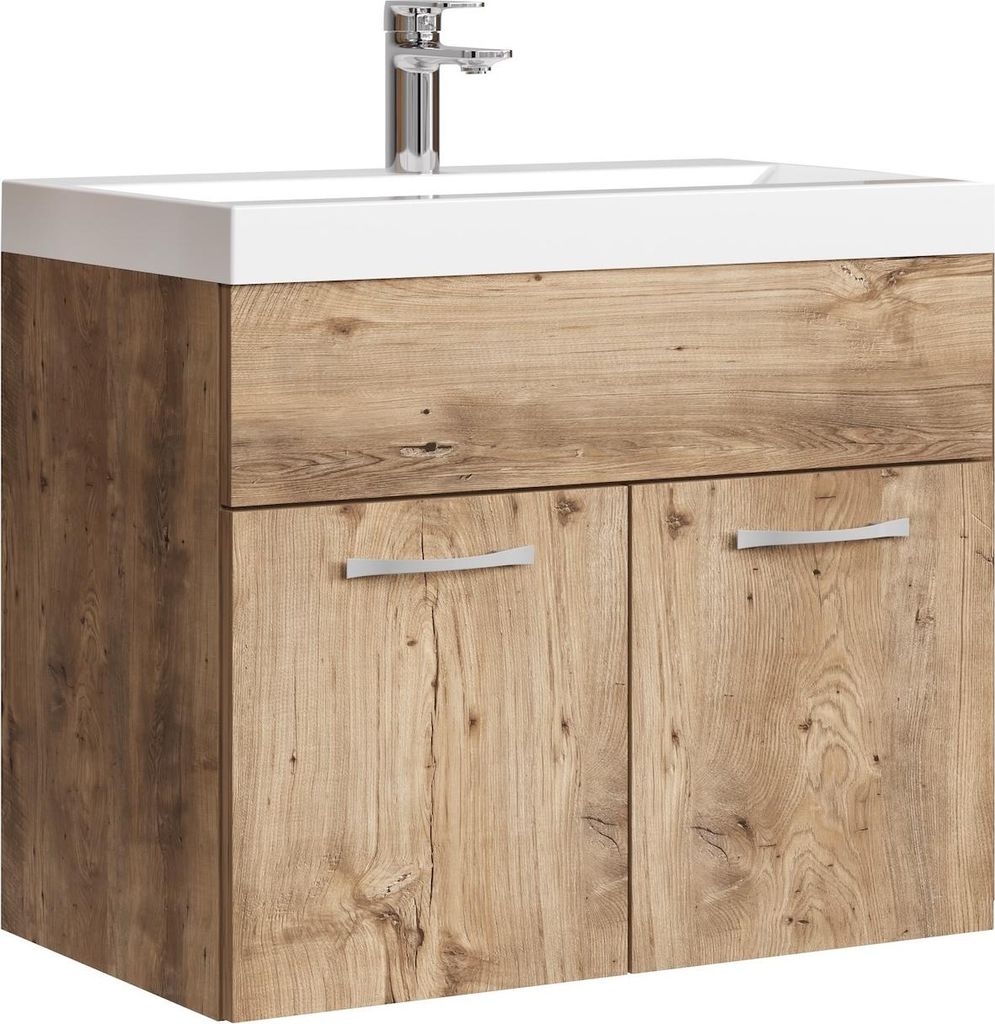 Badplaats Badmöbel Set mit Waschbecken und Unterschrank Montreal 01 60 x 35 cm Kastanien Eiche - Waschbeckenunterschrank mit Waschbecken