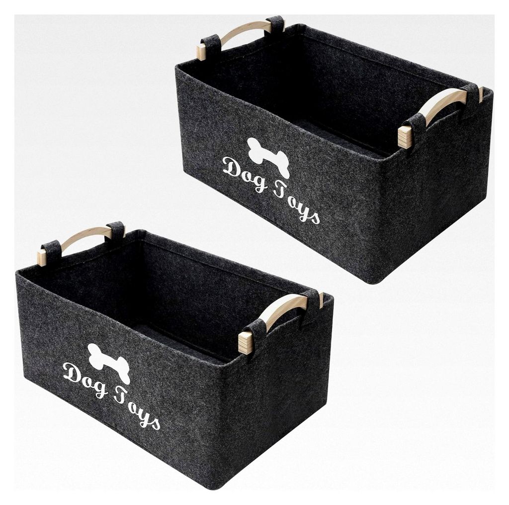 2 Stück graue Hundespielzeug-Aufbewahrungskörbe mit Griff, faltbare Filz-Aufbewahrungsboxen für Snacks, Kleinigkeiten und schmutzige Wäsche