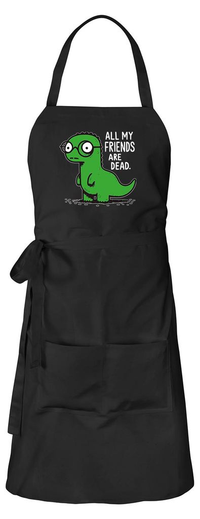 Huuraa Schürze All friends are dead T-Rex Schwarz mit Taschen Baumwolle Kochschürze Geschenkidee