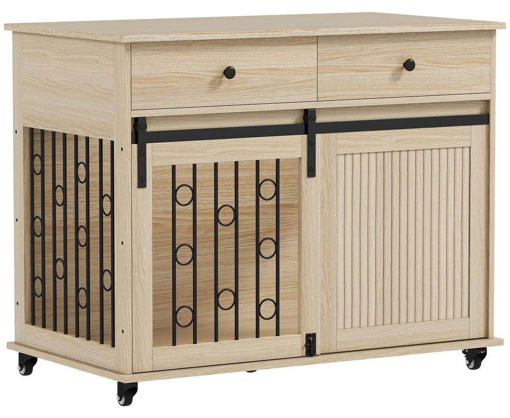 PawHut Hundekäfig 100cm Hundebox mit Rollen, Schublade, Produktbild 
