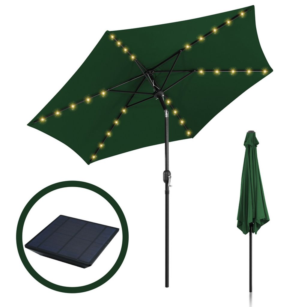 Wolketon 2.7m-3.5m Sonnenschirm mit LED Solar Marktschirm mit Handkurbel UV40+ Outdoor-Schirm Terrassen,Gruen,2.7m