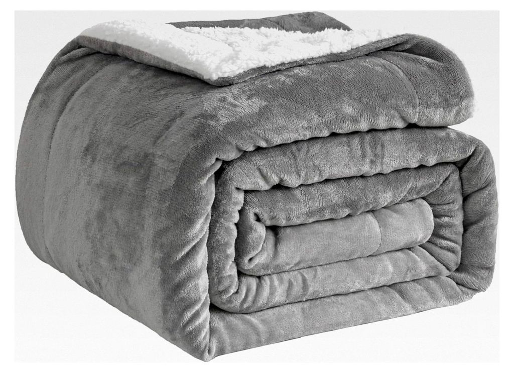 Flauschige Kuscheldecke 150x200cm Weiche Fleece Sofadecke für Couch und Wohnzimmer Grau Sherpa Decke mit Premium Flauschfleece