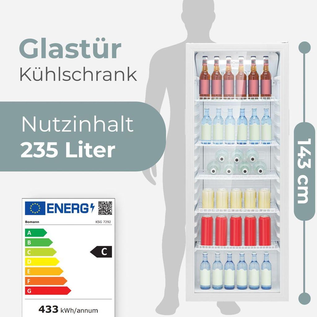 Bomann® Kühlschrank mit Glastür |  | 143cm | Produktbild 