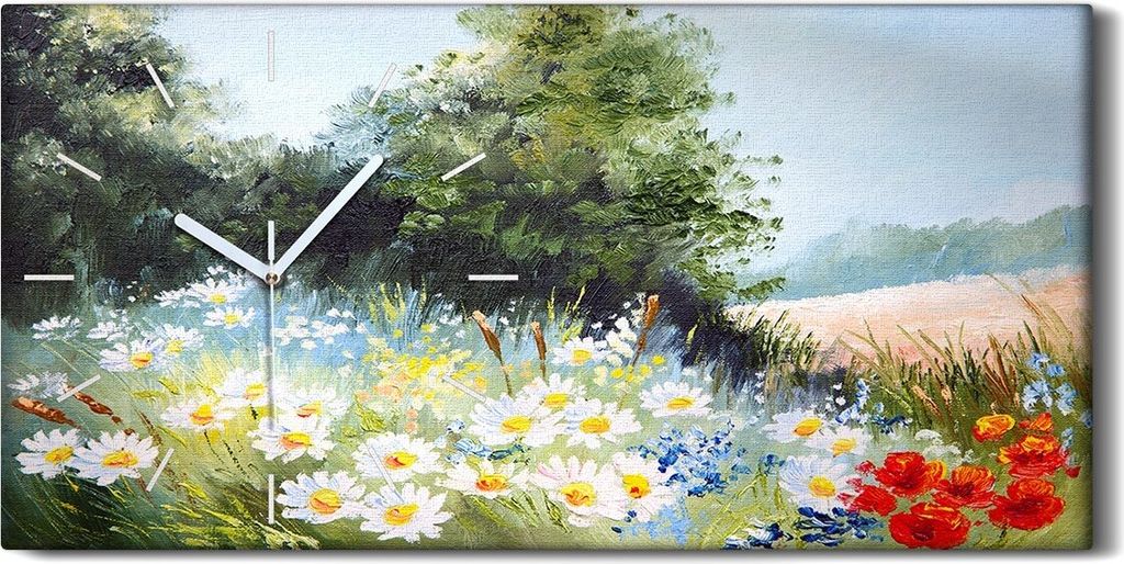 Leinwand Wanduhr Wandkunst Uhr 60x30 Gemälde Blumen Bäume Natur Landschaft Kunst - weiße Hände