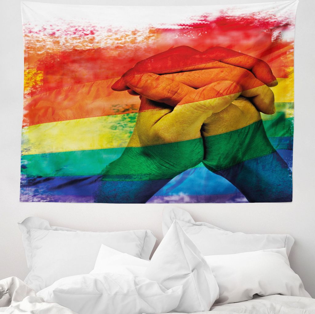 ABAKUHAUS Stolz Wandteppich, Homosexuell Paar Hände halten aus Weiches Mikrofaser Stoff Waschbar ohne Verblassen Digitaldruck, 150 x 110 cm, Mehrf...