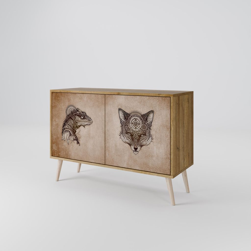 Spacerebels Kommode mit 2 Türen - Sideboard Komodenschrank - Highboard - Kleiderschrank Möbel - Wohnzimmer Schlafzimmer - 57,5×111×42 (HxBxT)