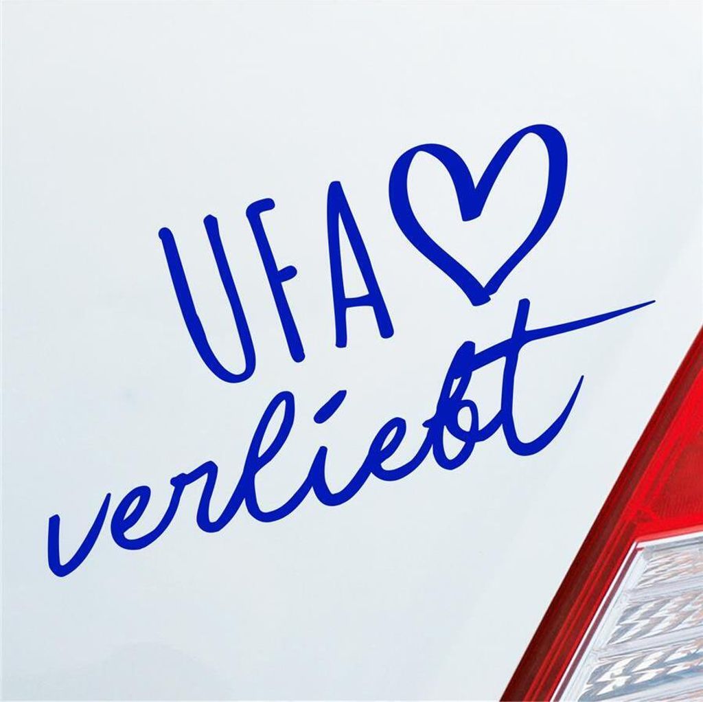 Auto Aufkleber UFA verliebt Herz Stadt Heimat Liebe Car 19x10 cm Dunkelblau Sticker Heckscheibenaufkleber