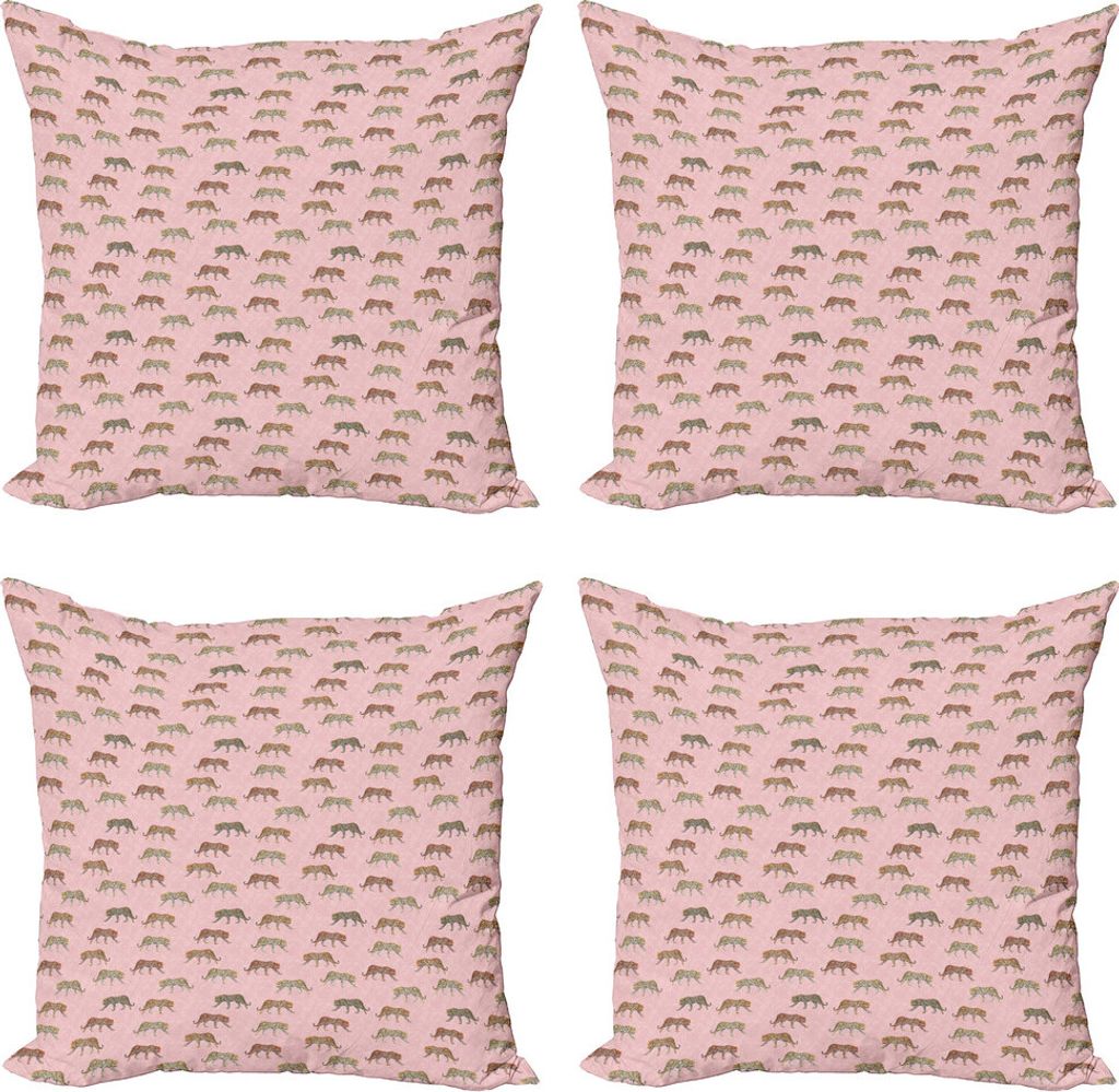 ABAKUHAUS Leopard Kissenbezug Set (4 Stück), Fierce Creature Silhouetten, Moderner Doppelseitiger Digitaldruck, 60 cm x 60 cm, Blush Champagne
