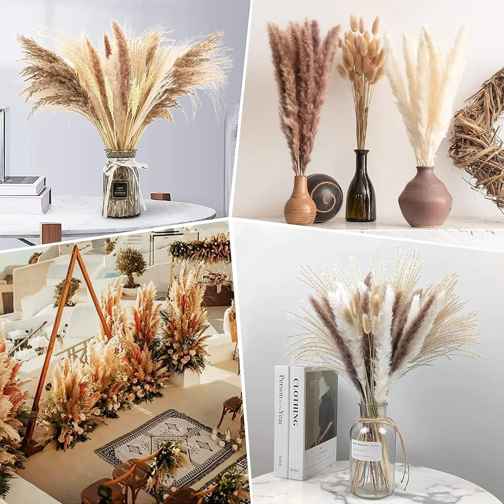 Herbe de la Pampa pour mariage et décoration de table marron blanc - 3