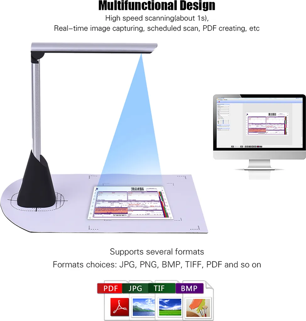 Scanner USB Portable A4 Haute Définition 5MP avec Fonction OCR Intégrée