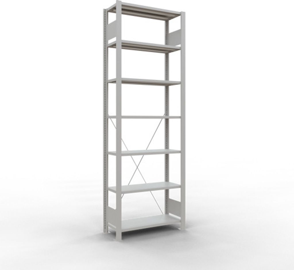 Schulte Büro-Fachbodenregal MULTIplus85 Stecksystem ohne Anschlagleiste | Grundregal | Fachlast 85kg | HxBxT 230x75x30cm | 7 Ebenen | Einseitig nu...