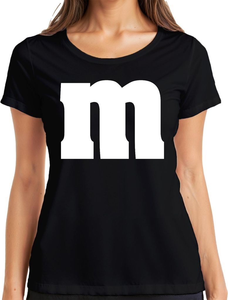 Monogramm m weißer Buchstabe Karneval Fasching fünfte Jahreszeit Damen T-Shirt, Schwarz, 3XL