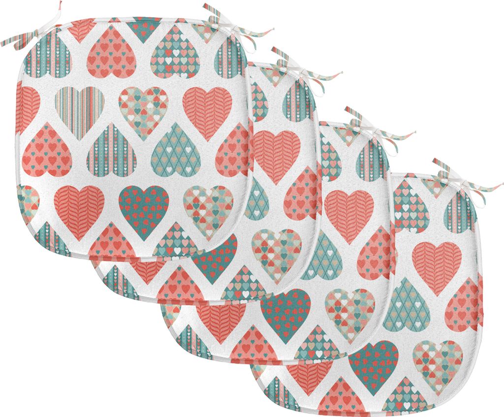 ABAKUHAUS Valentines Polster für Esszimmerstühle, Retro-Herz-Muster, Dekoratives wasserfestes Kissen mit Riemen für Küchensitze, 40 cm x 40 cm-...