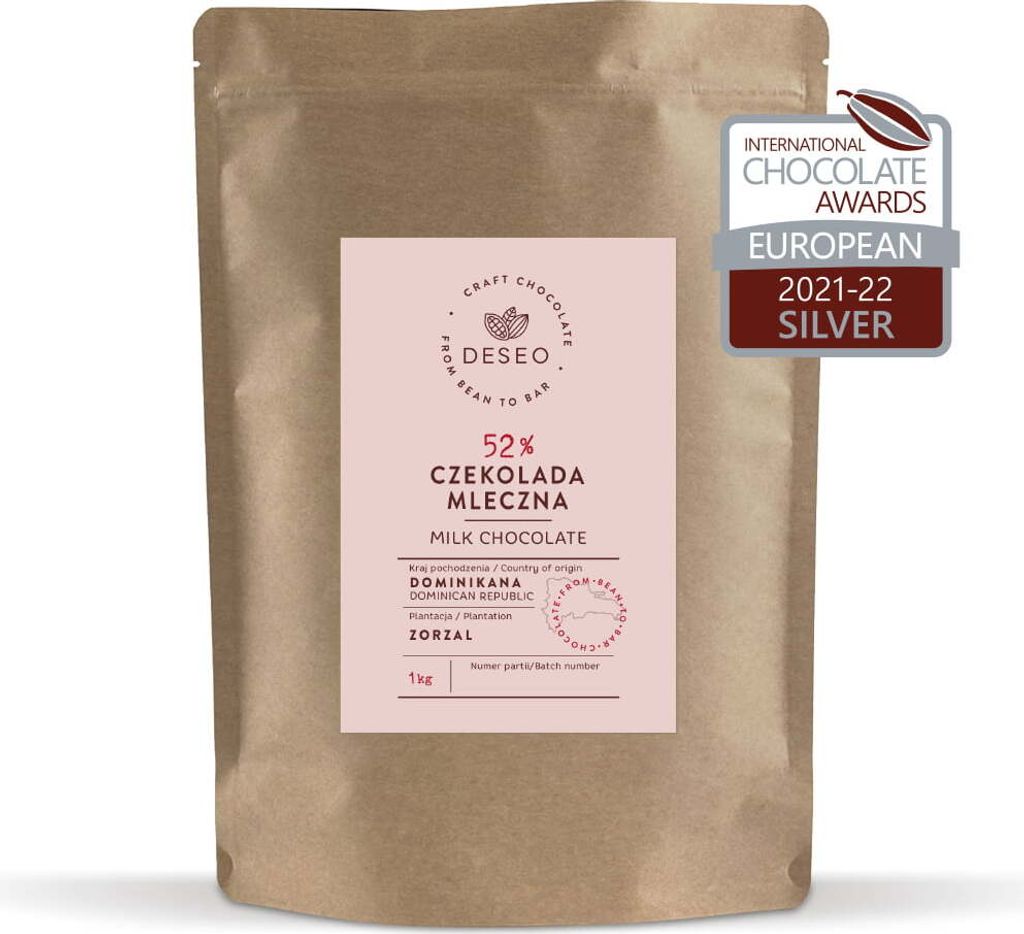 Dropsy czekolada mleczna Dominikana 52% 1kg DESEO Zdjęcie produktu 