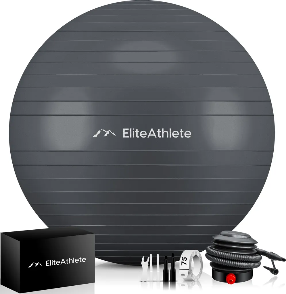 EliteAthlete Ballon Gymnastikball 55 cm Ultimate Grey avec Anti-Burst