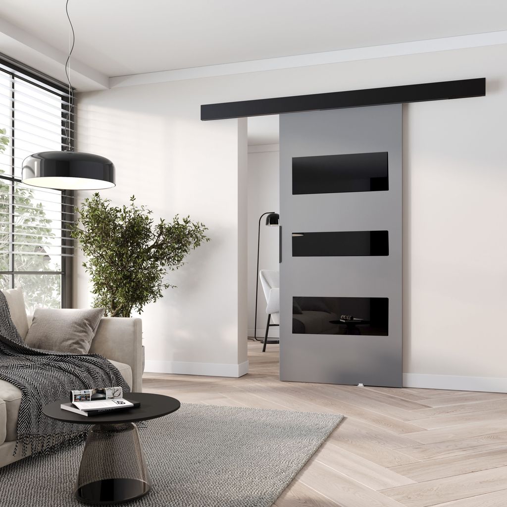 Schiebetür an der Wand BARRET 13 - 86 cm, grau/schwarz