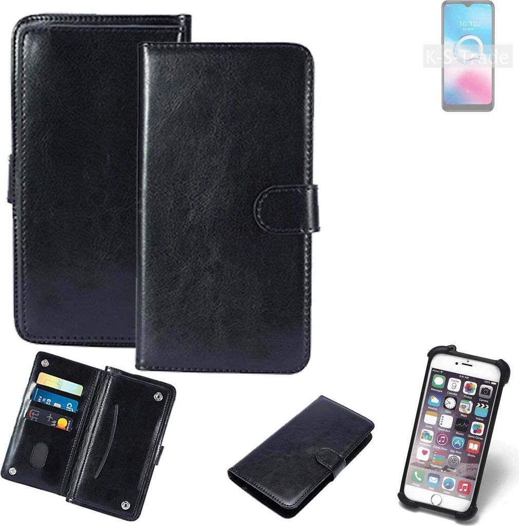 K-S-Trade 360° Hülle kompatibel mit Alcatel 3L (2020) schwarz Kunstleder Case BookCase WalletCase Kunstlederederhülle Handyhülle, Rundumschutz