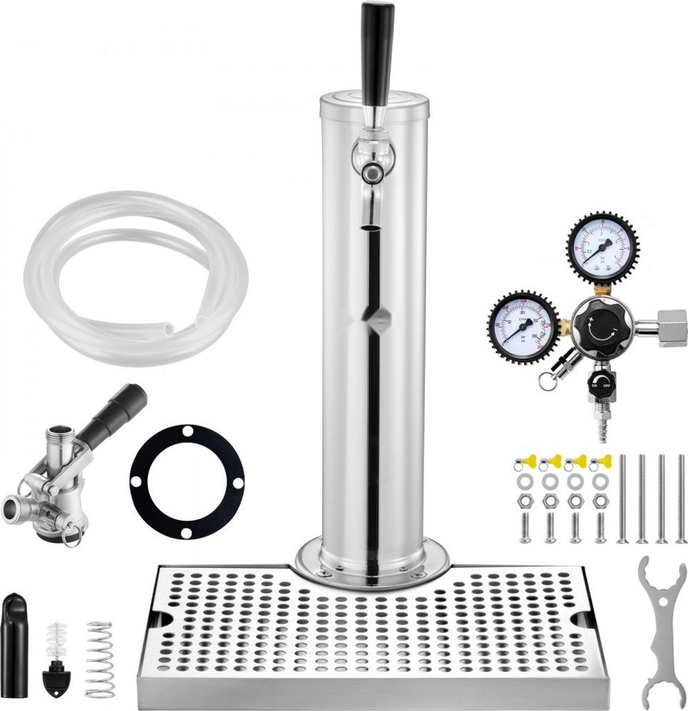 Bierturm-Set - Umrüstsatz für Einzelzapfhahn - Edelstahl-Bier-Turmspender mit Doppelmessgerät W21.8-Regler & S-System-Fasskupplung - Bier-Tropfs...