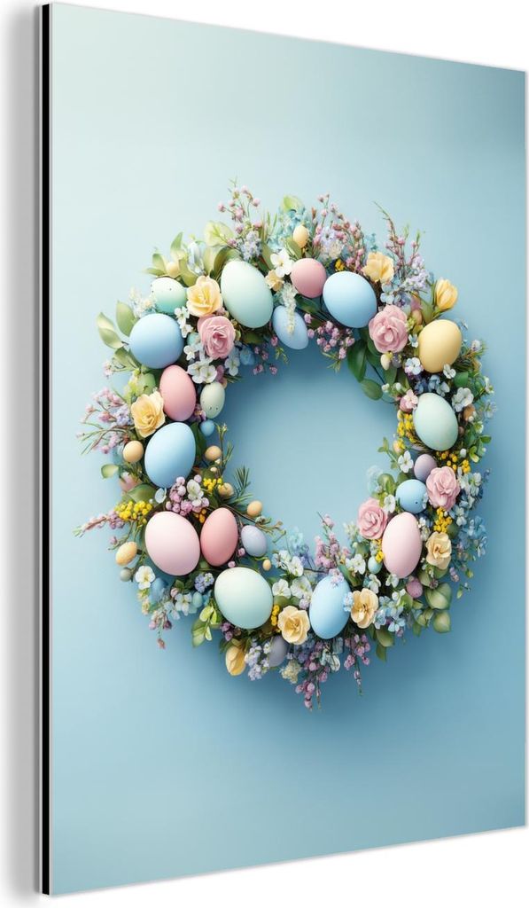 MuchoWow Wanddekoration Metall Metallbild Wandkunst 30x40 cm Kranz - Eier - Blumen MuchoWow Aluminium Gemälde - Bilder