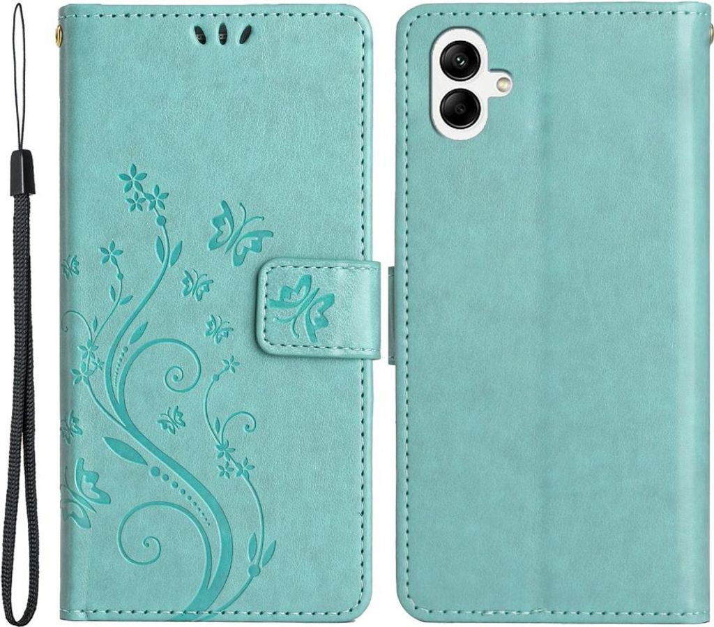 Samsung Galaxy A05 Hülle - Coverup Blumen & Schmetterlinge Klapphülle - Mintgrün