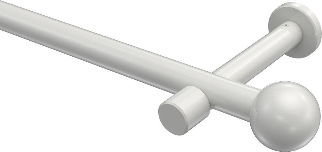 Interdeco Gardinenstange / Vorhangstange Weiß, Typ Prestige Luino (Kugel) ohne Ringe, 20 mm Ø 1-läufig, 220 cm