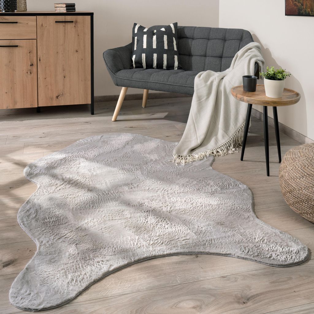 Teppich Wohnzimmer Kurzflor Modernes Kunstfell Fellform Produktbild 