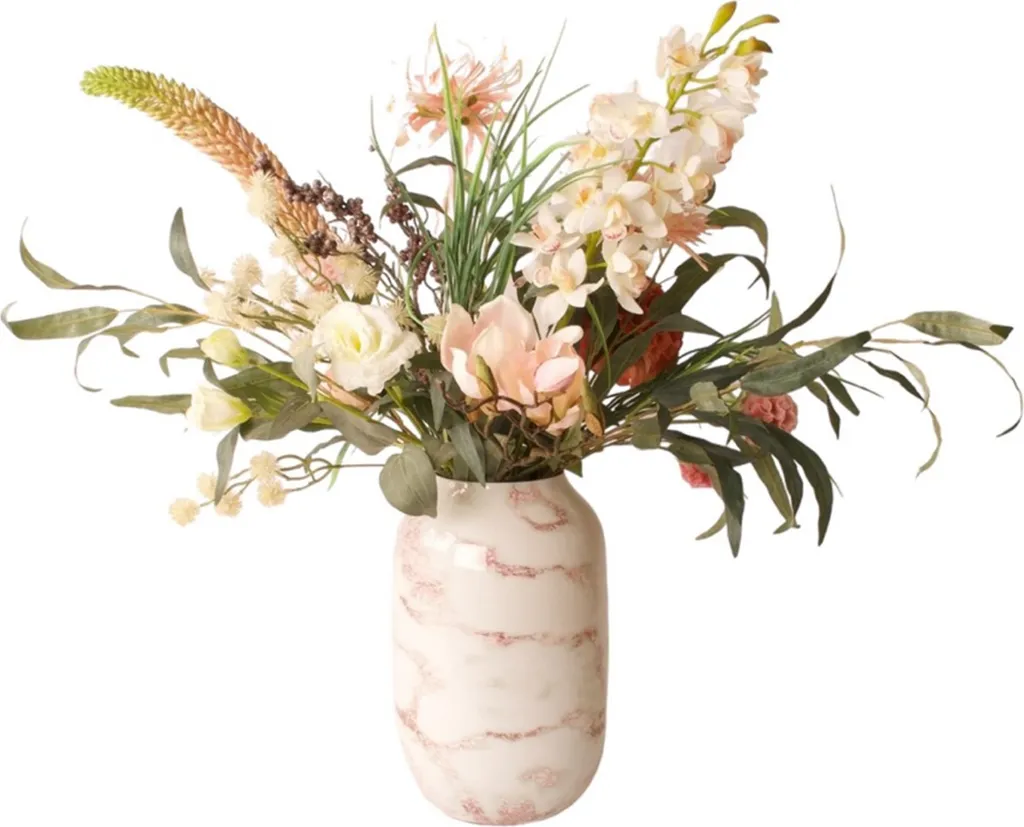 Bouquet de fleurs artificielles blanc et rose pour centre de table