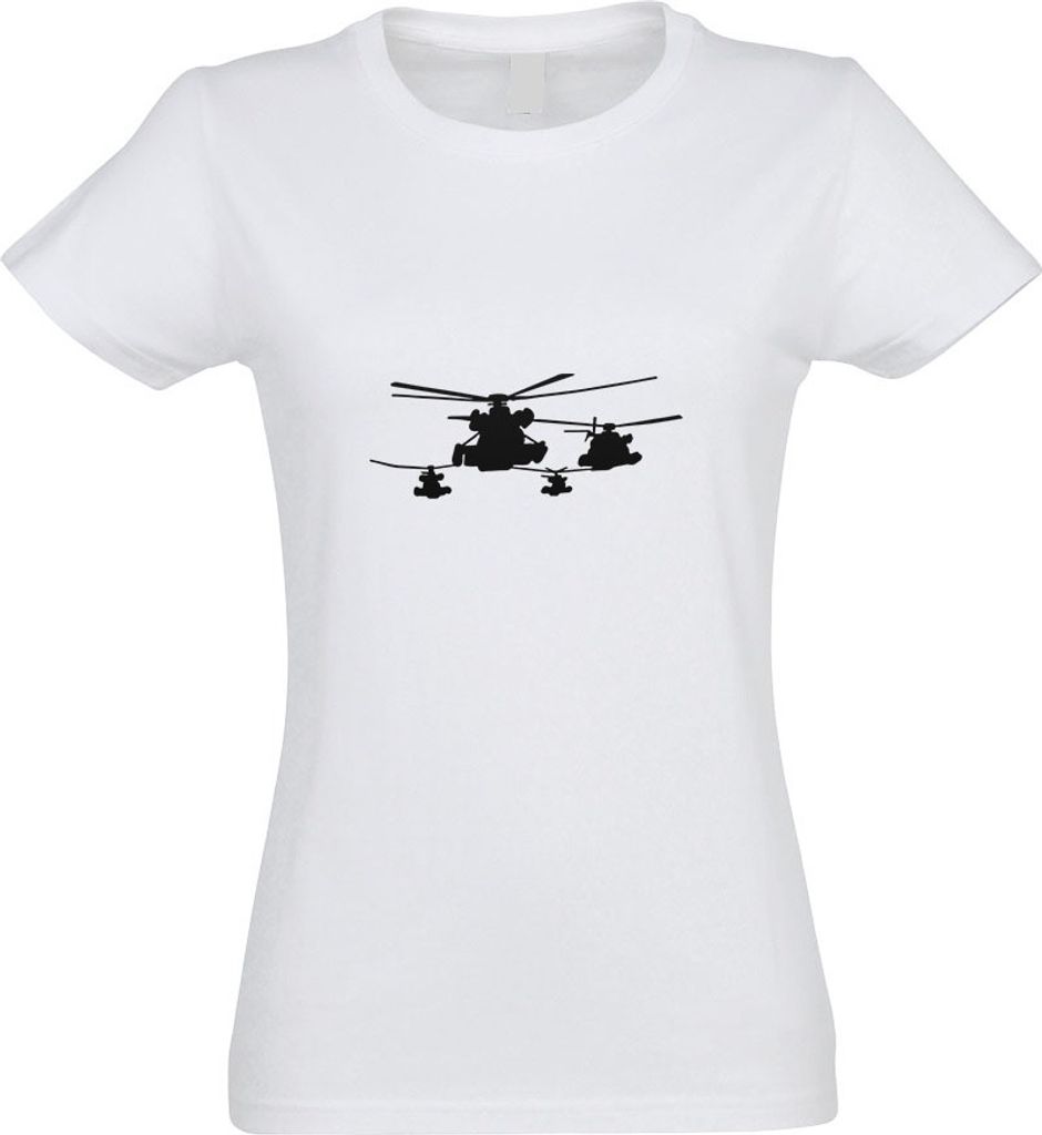 Kiwistar - T-Shirt tailliert - Damen - Weiss - Militärhubschrauber - Luftfahrt - mit Motiv Bedruckt - Funshirt Design - Sport - Freizeit - Damen - S