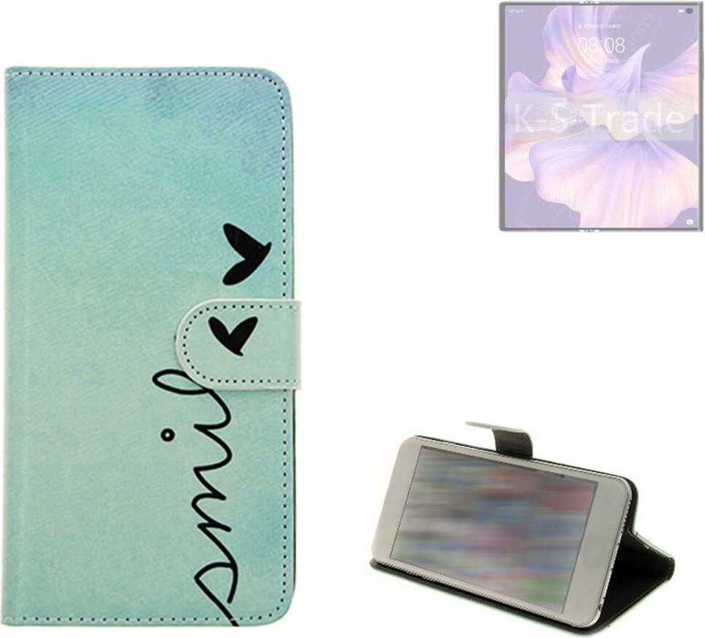 K-S-Trade Schutz Hülle Handy Hülle kompatibel mit Huawei Mate Xs 2 Hülle Handyhülle cover bookstyle Etui Handyhülle ''smile'' türkis