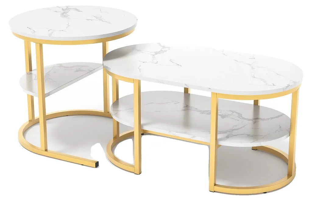 Aménagez votre salon avec cet ensemble de tables basses dorées en métal