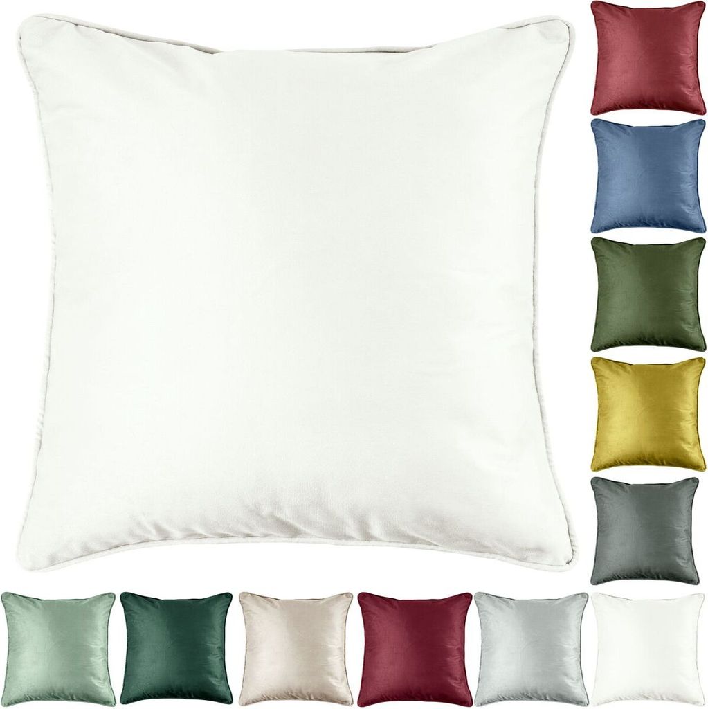 JACK by Mistral Samt Uni Kissen 45x45cm Dekokissen Reißverschluss Glanz inkl. superweicher 420g Füllung, Farbe:Ecru