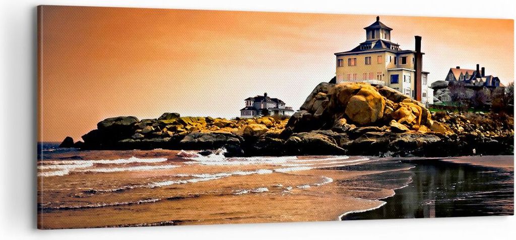 Bild auf Leinwand - Leinwandbild - Felsen Meer Sonnenuntergang Architektur - 100x40cm - Wand Bild - Wanddeko - Leinwanddruck - Bilder - Kunstdruck ...