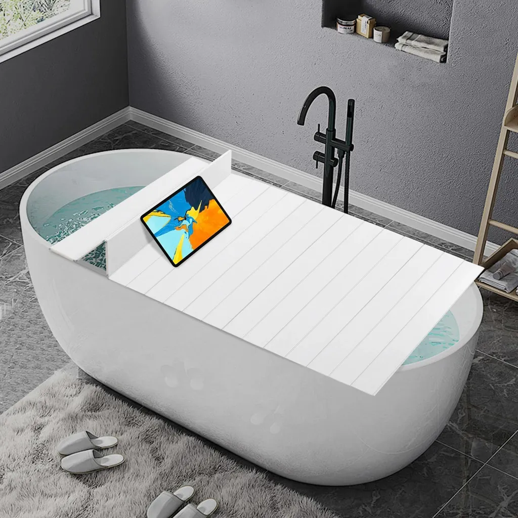 Copertura Vasca Pieghevole 170x75 cm | Ripiano PVC e Inox Bianco