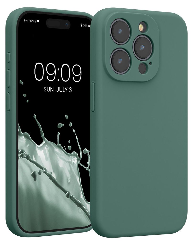 kwmobile Hülle kompatibel mit Apple iPhone 15 Pro - Hülle Silikon gummiert - Handyhülle - Handy Case in Tannengrün