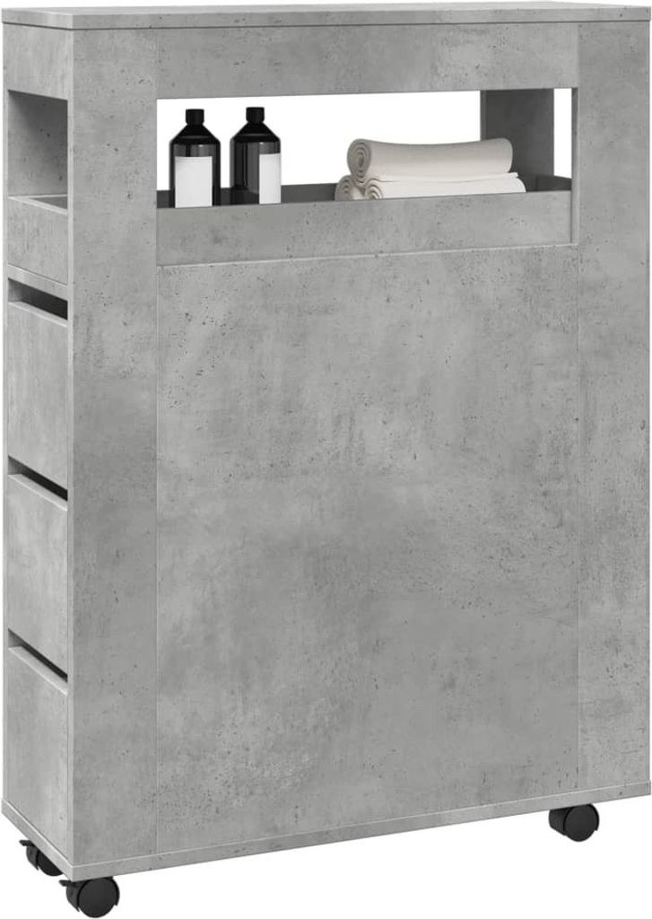 "2026 Promotion" Mehrzweckschrank, Flurschrank Badschrank Schmal mit Rollen Betongrau Holzwerkstoff - Kommoden CC31497