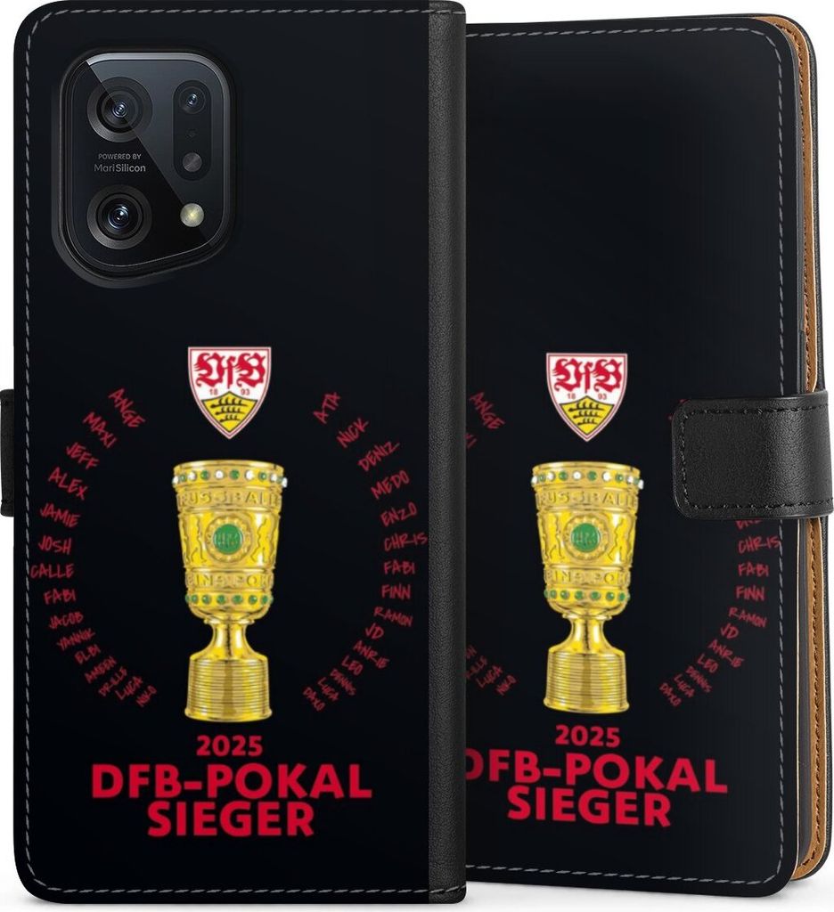 DeinDesign Klapphülle für Oppo Find X5 Handytasche Lederhülle Tasche Offizielles Lizenzprodukt Pokal VfB Stuttgart
