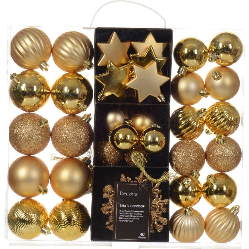 DECORIS Weihnachtskugeln Mix 023921 bruchfest gold 40St Produktbild 