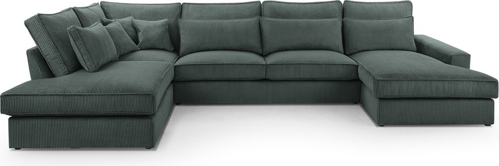 BETTSO Ecksofa Großes U Form Couch Couchgarnitur Eckcouch Sofa Ecksofa mit Kissen und Armlehnen aus Cordstoff VALENTINO U Flaschengrün Rechts