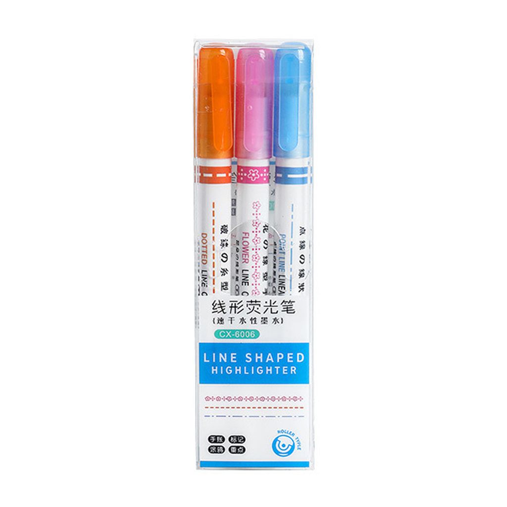 3pcs Curve Liner Schnelltrocknen glattes Schreiben Schreibweise mehrfarbige Rollscheibe Tipp -Linie Form Highlighter Stift für Schüler-A