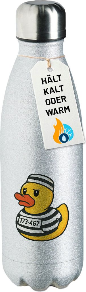 Huuraa Trinkflasche Quietscheente Gefängnis Gummiente Knast 500ml Silver Edelstahl Wasserflasche Trinkflasche Geschenkidee