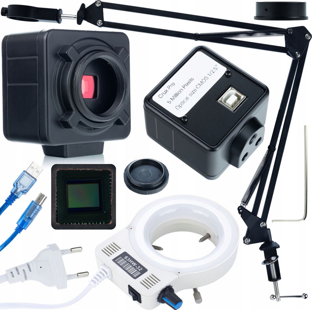 Rosfix Verstellbarer Ausleger/Arm für ODM-180X 50-mm-Digitalmikroskop + 32-LED-Beleuchtung + Crux PRO KMCP-HDMI-USB 5-MP-Kamera der Plantes Pro-Serie