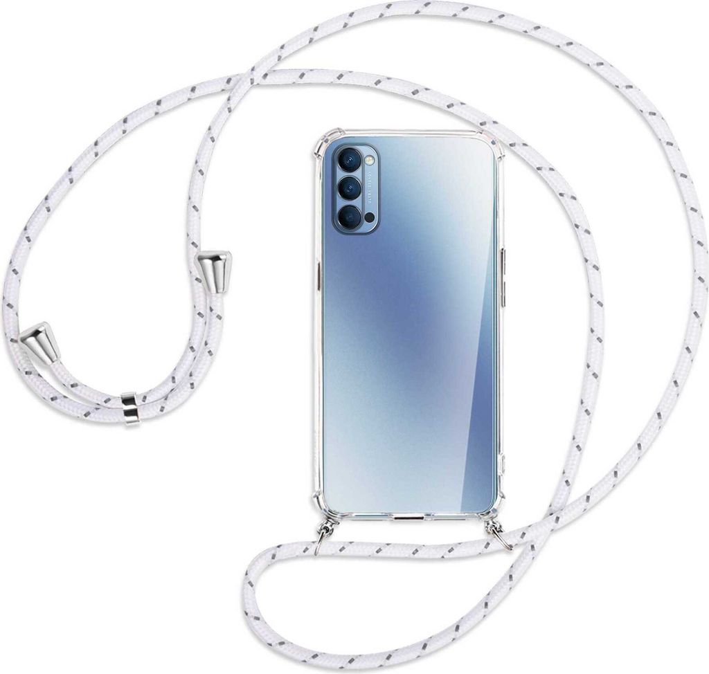 Handykette Backcover-Schutzhülle mit Band (Metall silberfarben) für Oppo Reno4 5G - weiß/grau