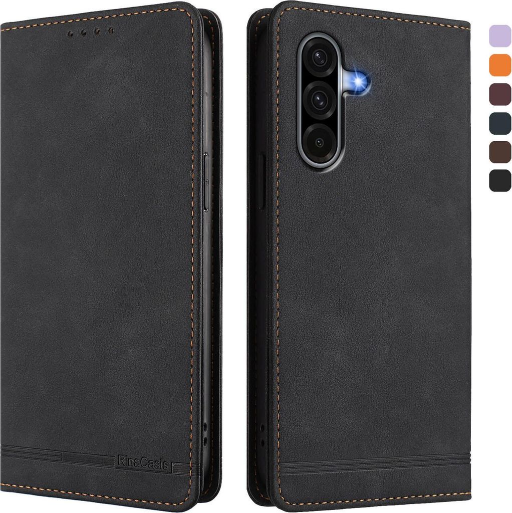 Hülle für Samsung Galaxy A17 5G/4G, Retro Kunstleder Ständer Klapphülle mit Kartenfächer und Magnetische Schwarz