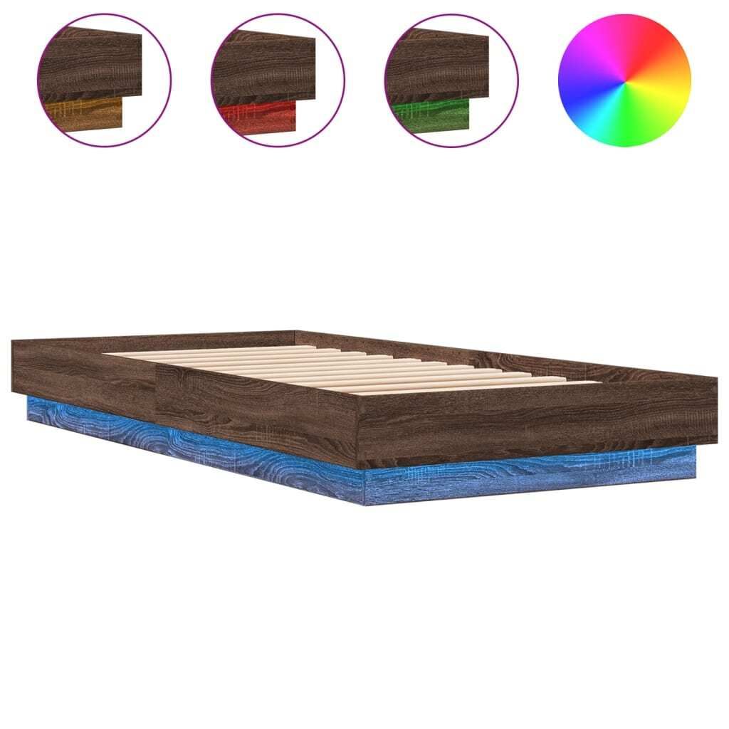 "WINTER SALE"Bettgestell Stylishces - Einzelbett/Jugendbett mit Lattenrost - mit LED Braun Eiche-Optik 100x200cm - Klassische Betten NeuMöbel889264