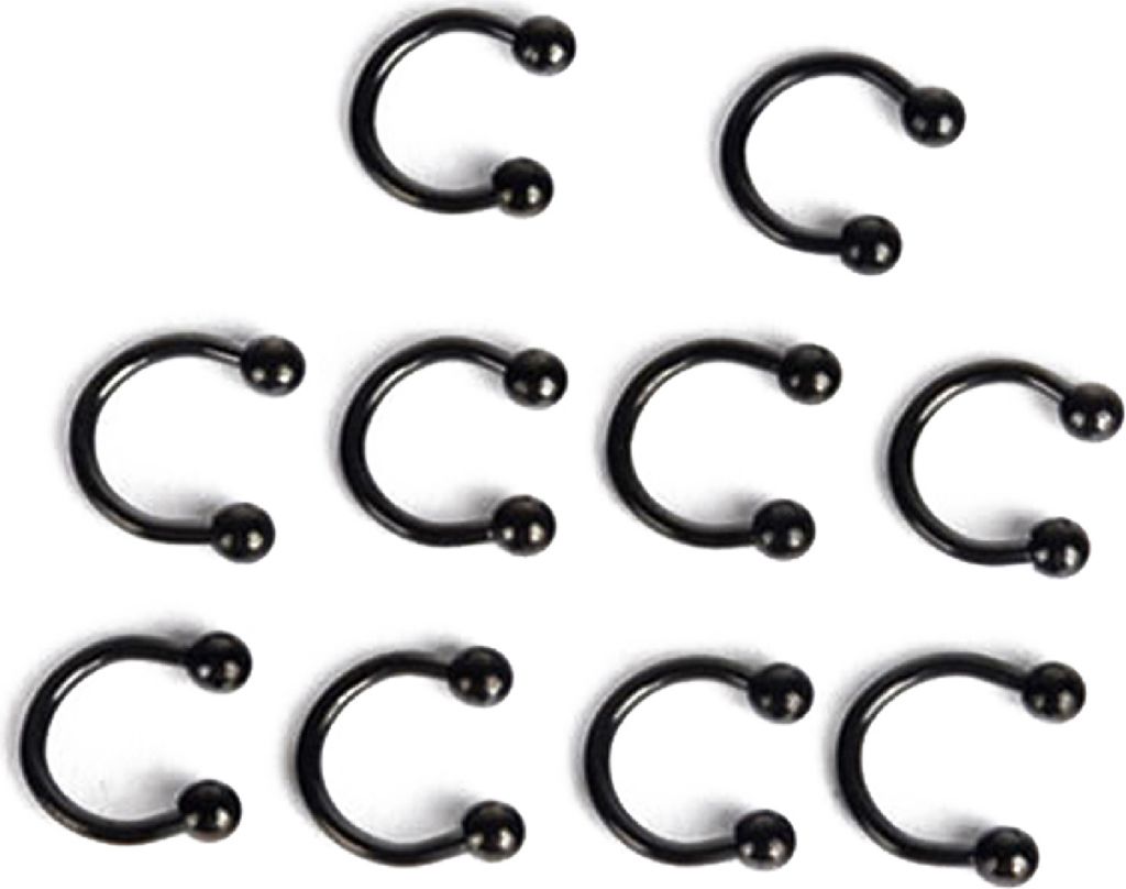10 Stück Edelstahl Hufeisen Bar Lippe Nase Septum Ohrring Ohrstecker Body Piercing-Schwarz,8mm
