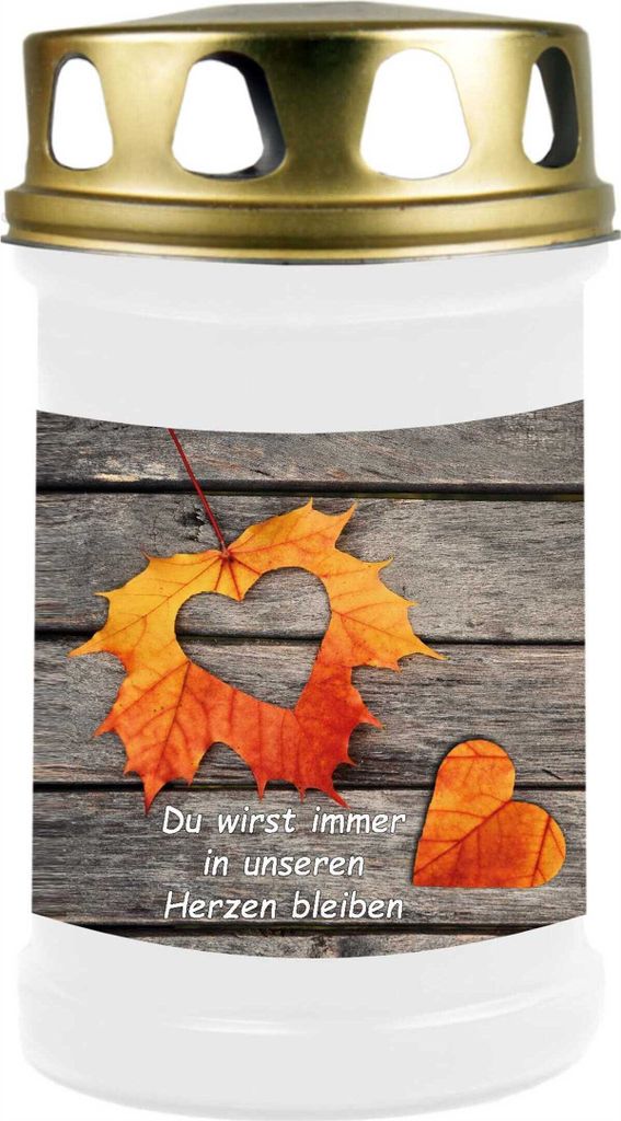 HS Candle 8er Pack Grabkerzen mit Motiv, Grablicht mit Brenndauer von ca. 2 Tage, Motiv: Laub Herz, in vielen weiteren Varianten