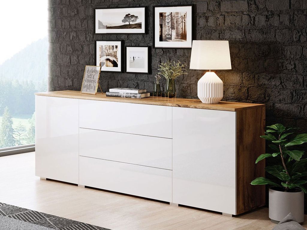 Cassettiera combinata moderna MERISA 150 - bianco lucido / Immagine del prodotto 