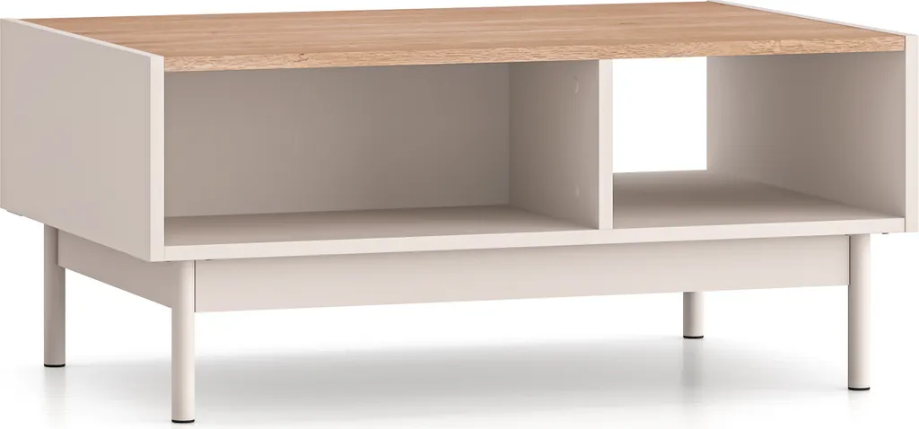 Table basse THEA bicolore chêne et cachemire avec plateau résistant