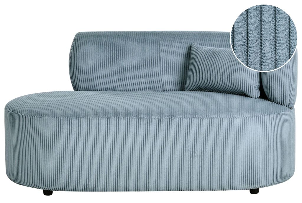 BELIANI Chaiselongue Rechtsseitig Blau Cord Oval mit Dekokissen Schwarze Füße Hohe Lehne s Design Wohnzimmer Liegesofa Longchair Récamiere